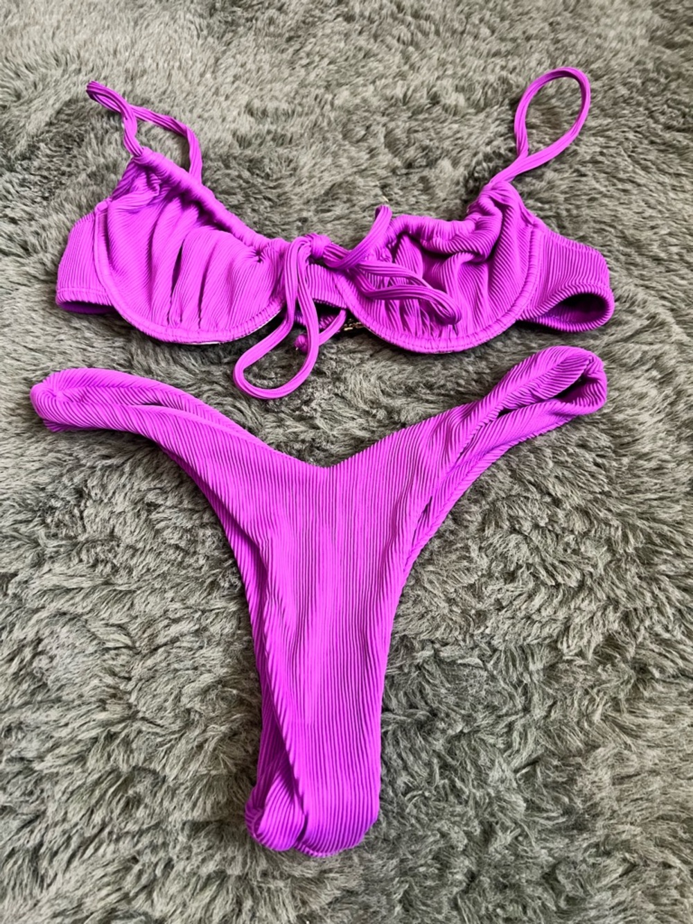 Kulani Kinis Ribbed Cheeky Underwire Balconette Bikini Violet Purple Large